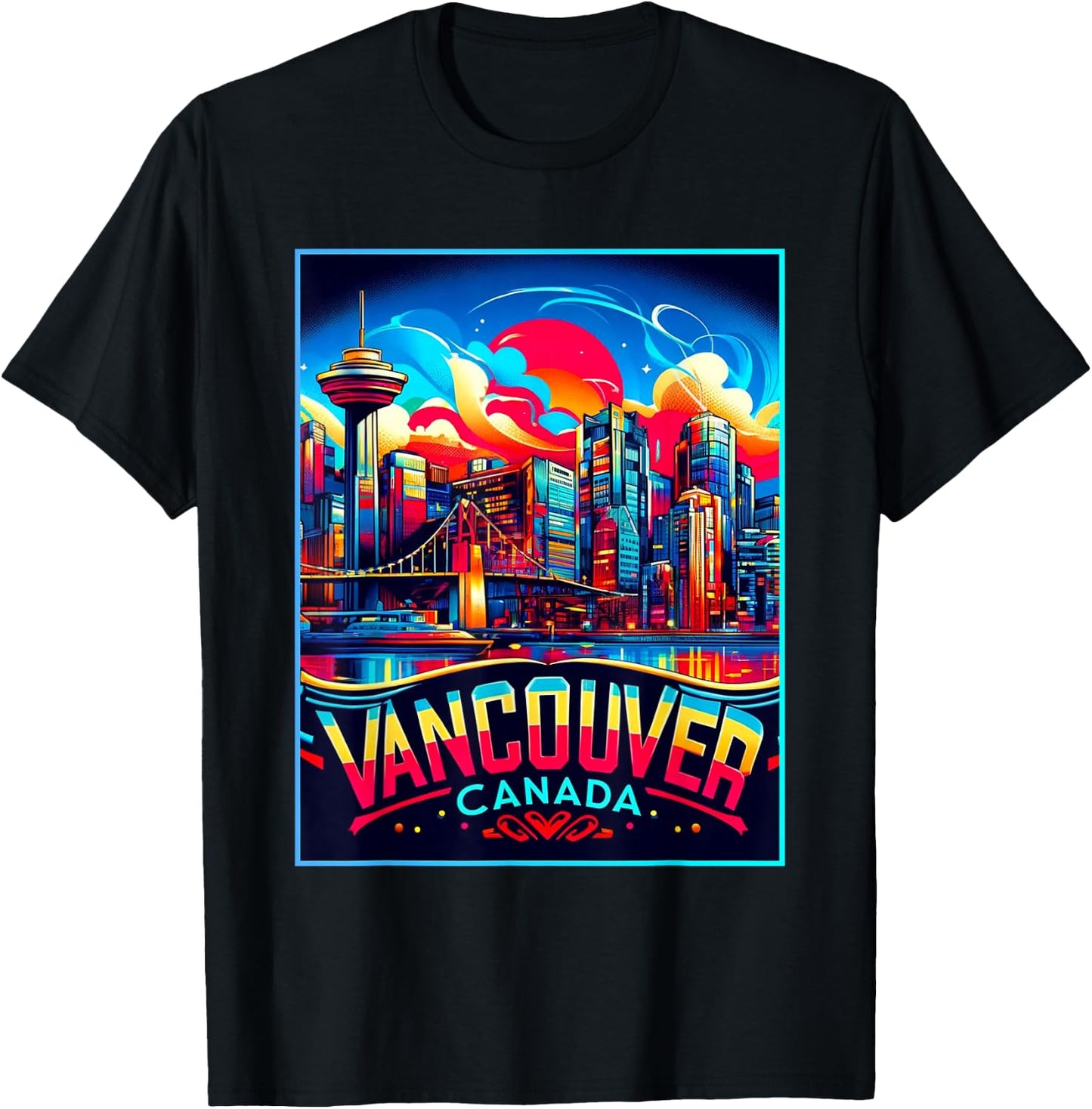 Vancouver Canada Shirt Family Trip 80s Retro City Skyline T-Shirt - T-Shirt | Black