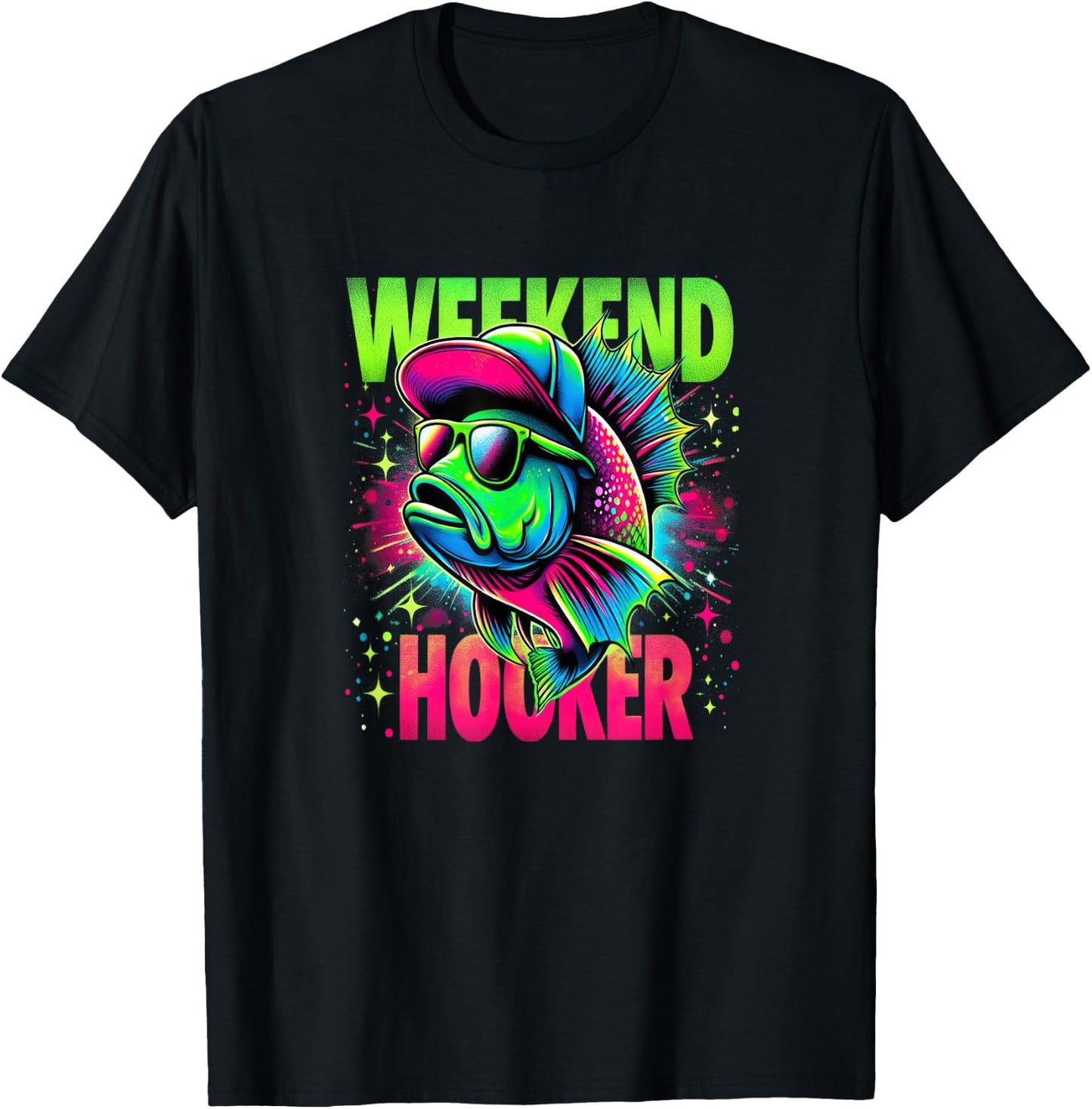 Weekend Hooker on the Weekend Funny Fishing Pun Word Play T-Shirt - T-Shirt | Black