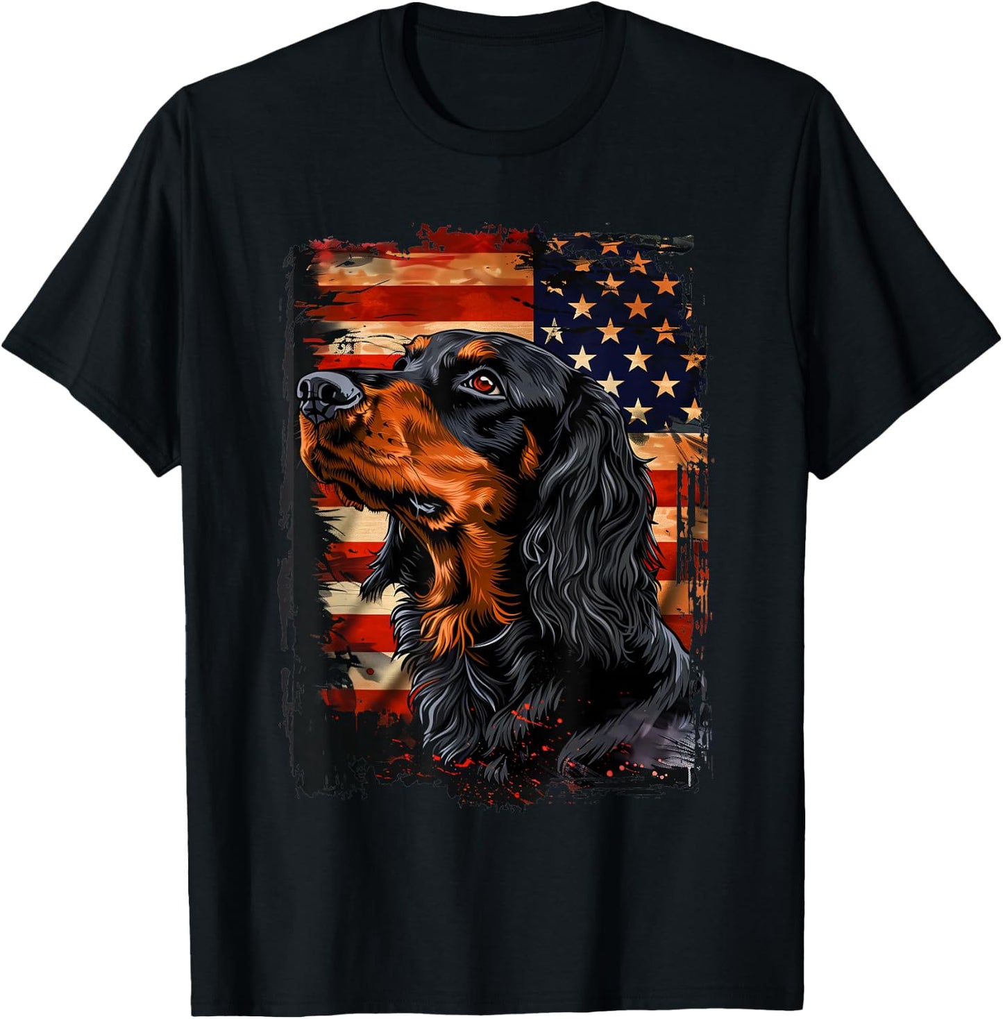 Gordon Setter American Flag Kids Men T-Shirt - T-Shirt | Black