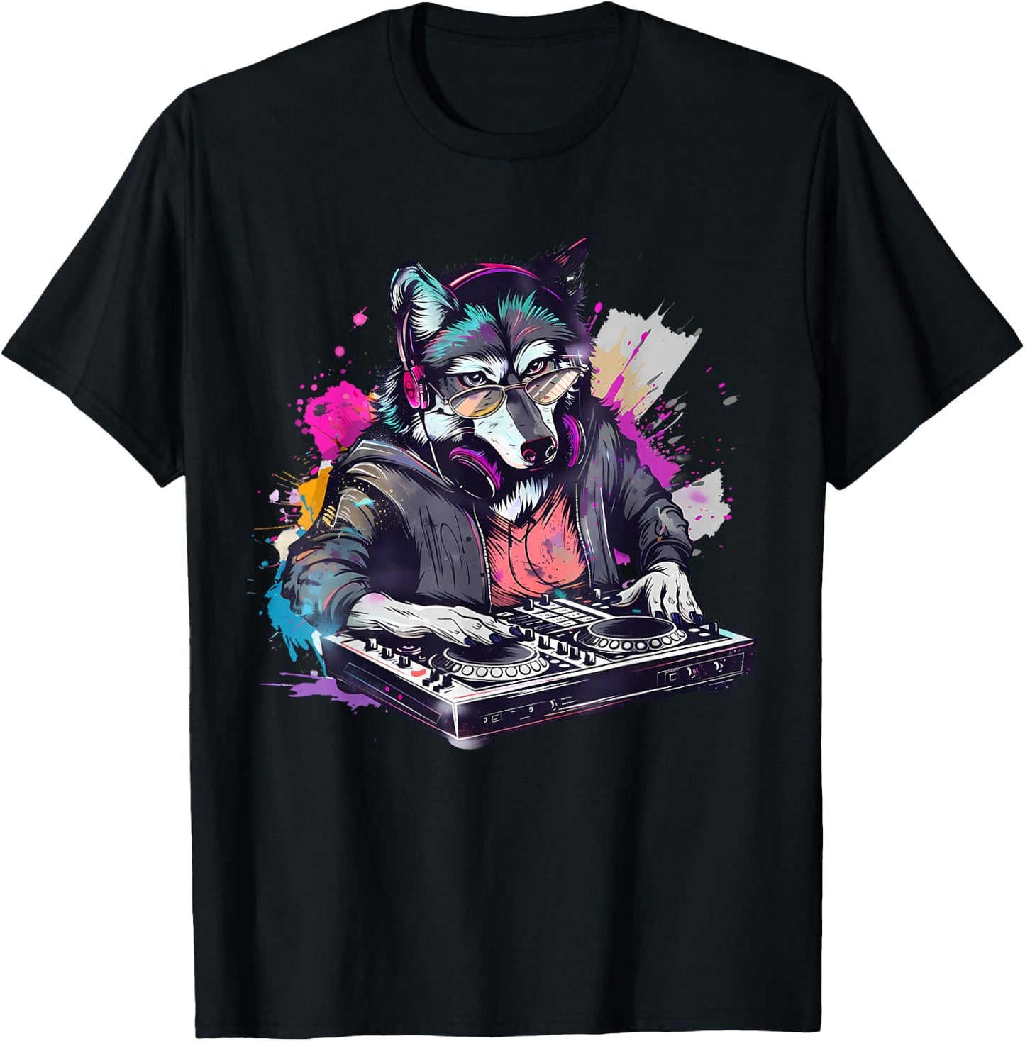 Wolf DJ Techno Turntable DJ Wolf Dance Music Producer EDM T-Shirt - T-Shirt | Black