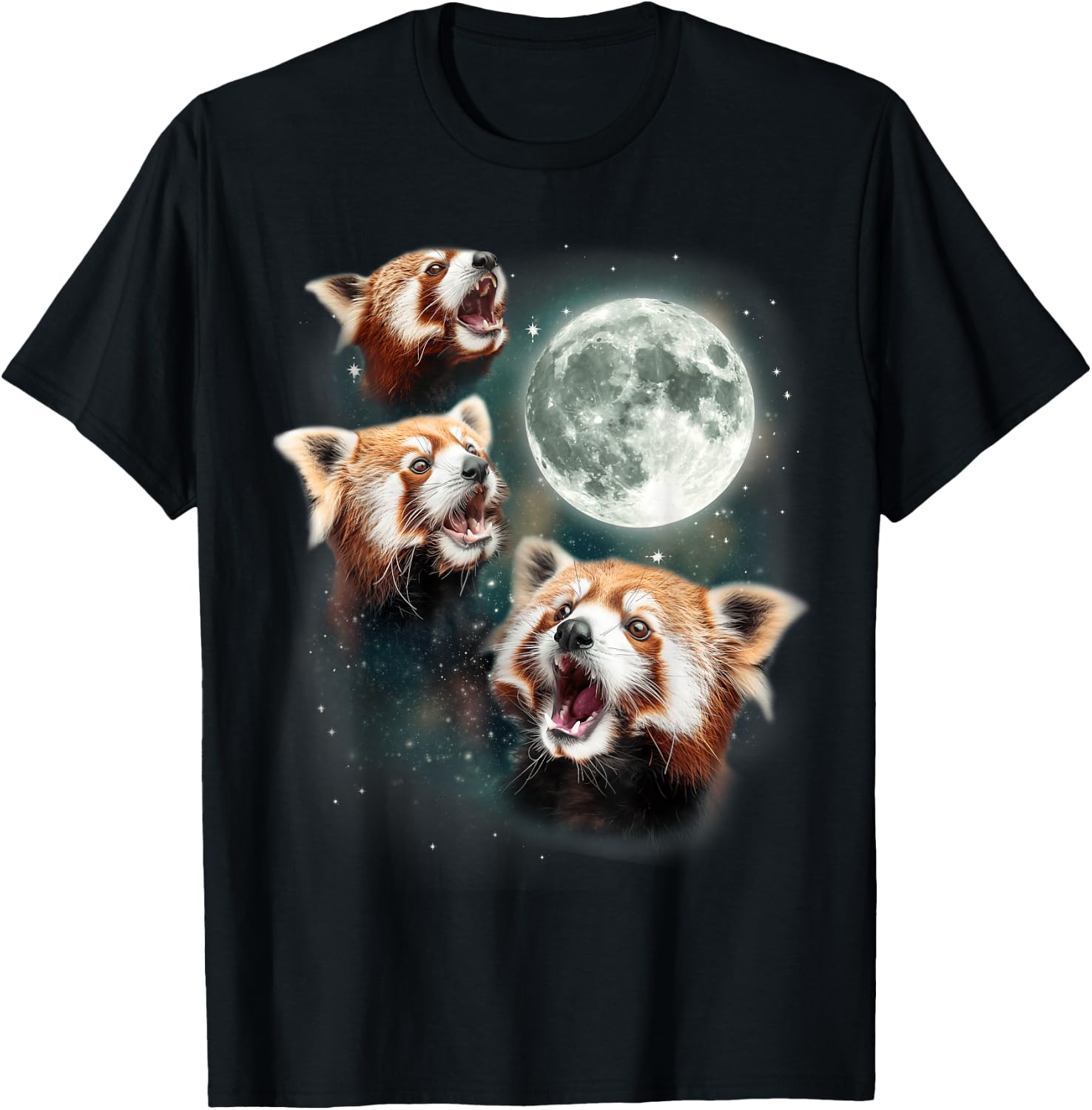 Three Red Panda Moon | 3 Moon Forest Bamboo Howling Bear T-Shirt - T-Shirt | Black