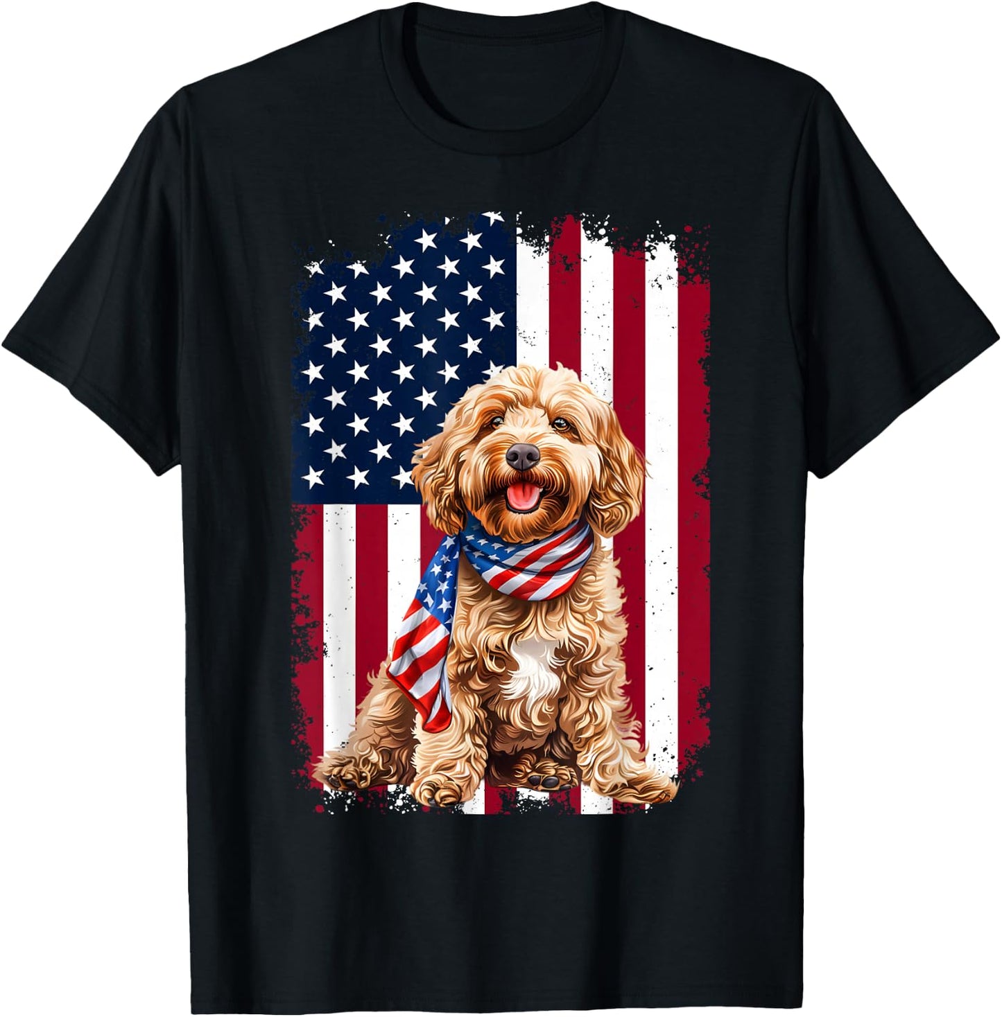 Cockapoo Dog American Flag 4th Of July Cockapoo Dog Gifts T-Shirt - T-Shirt | Black