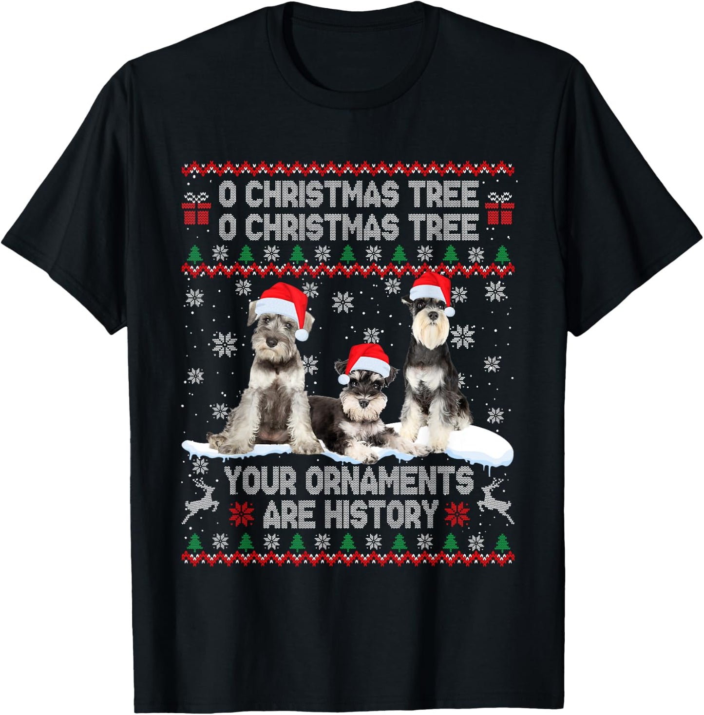 Schnauzer Dog Ugly Sweater Christmas Light Xmas Pajama T-Shirt - T-Shirt | Black