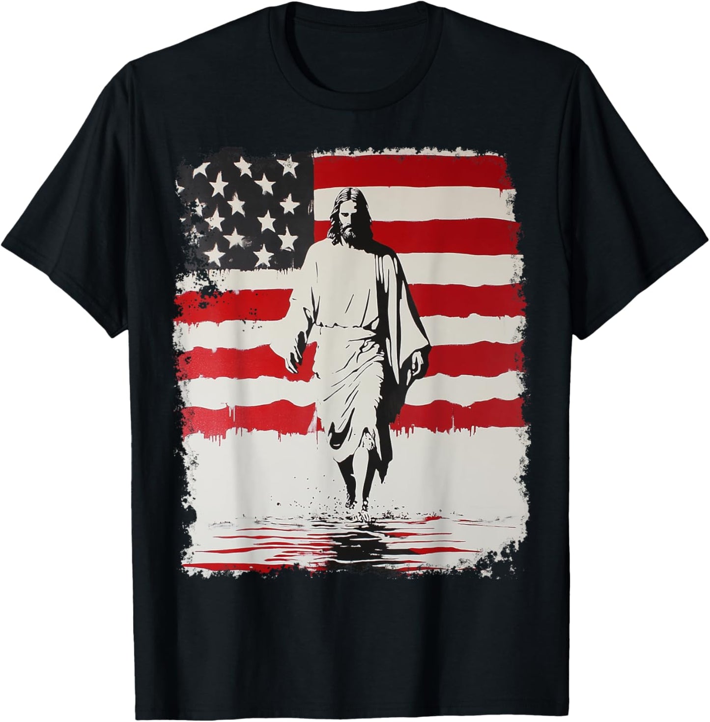 Jesus with American Flag T-Shirt - T-Shirt | Black