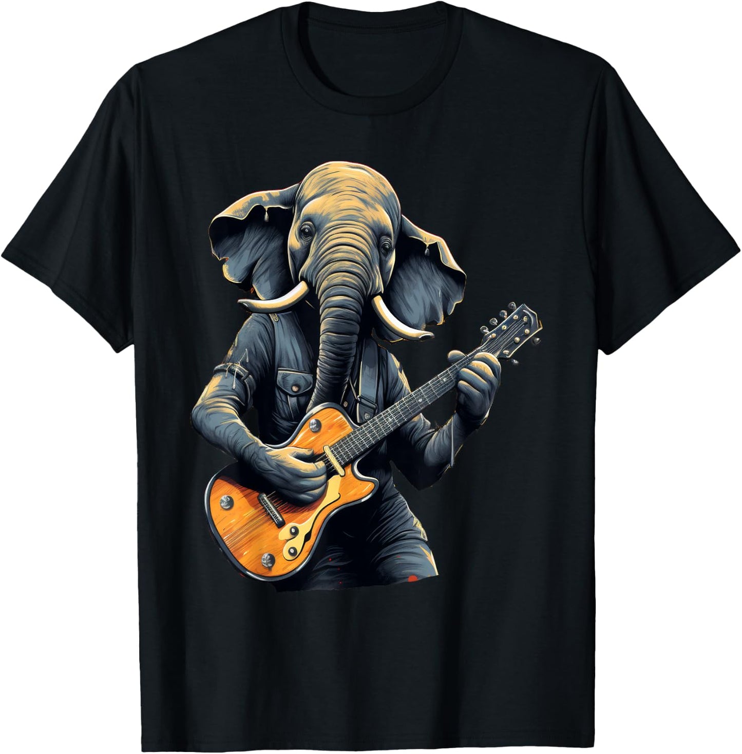 Cute Elephant Playing Guitar Elephants Musician Music T-Shirt - T-Shirt | Black