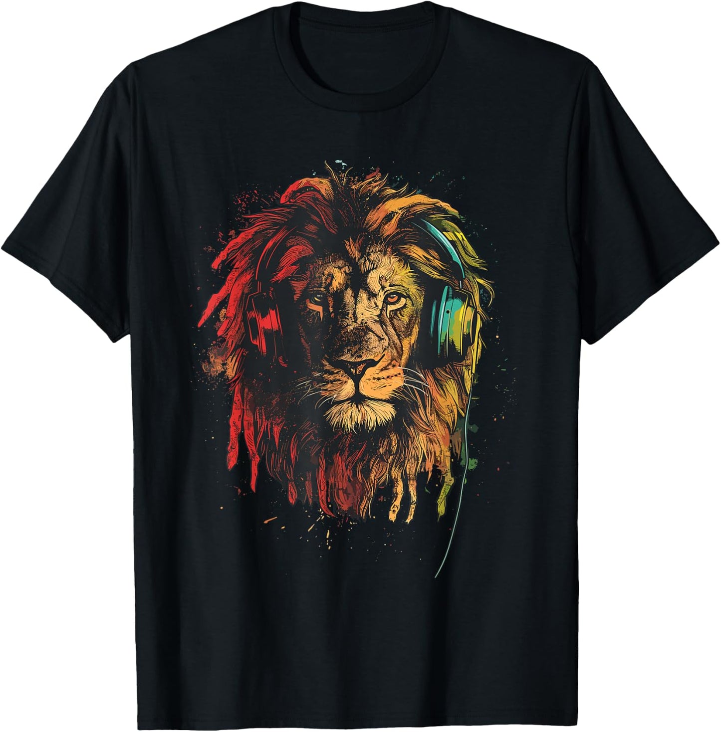 Rasta & Reggae Music, Lion With Headphones, Jamaican Pride T-Shirt - T-Shirt | Black