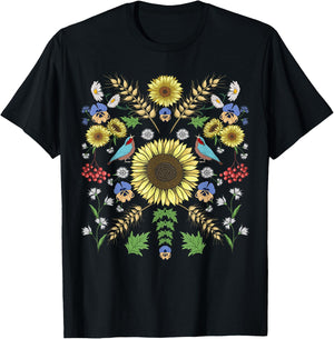Ukraine Sunflowers Cute Floral Ukrainian Vyshyvanka T-Shirt - T-Shirt | Black