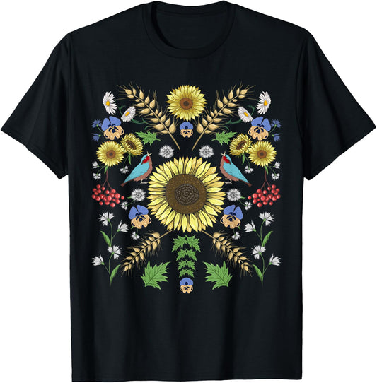 Ukraine Sunflowers Cute Floral Ukrainian Vyshyvanka T-Shirt - T-Shirt | Black