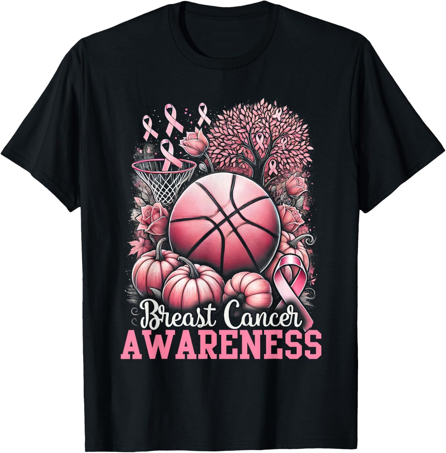 Basketball Breast Cancer Awareness T-Shirt - T-Shirt | Black
