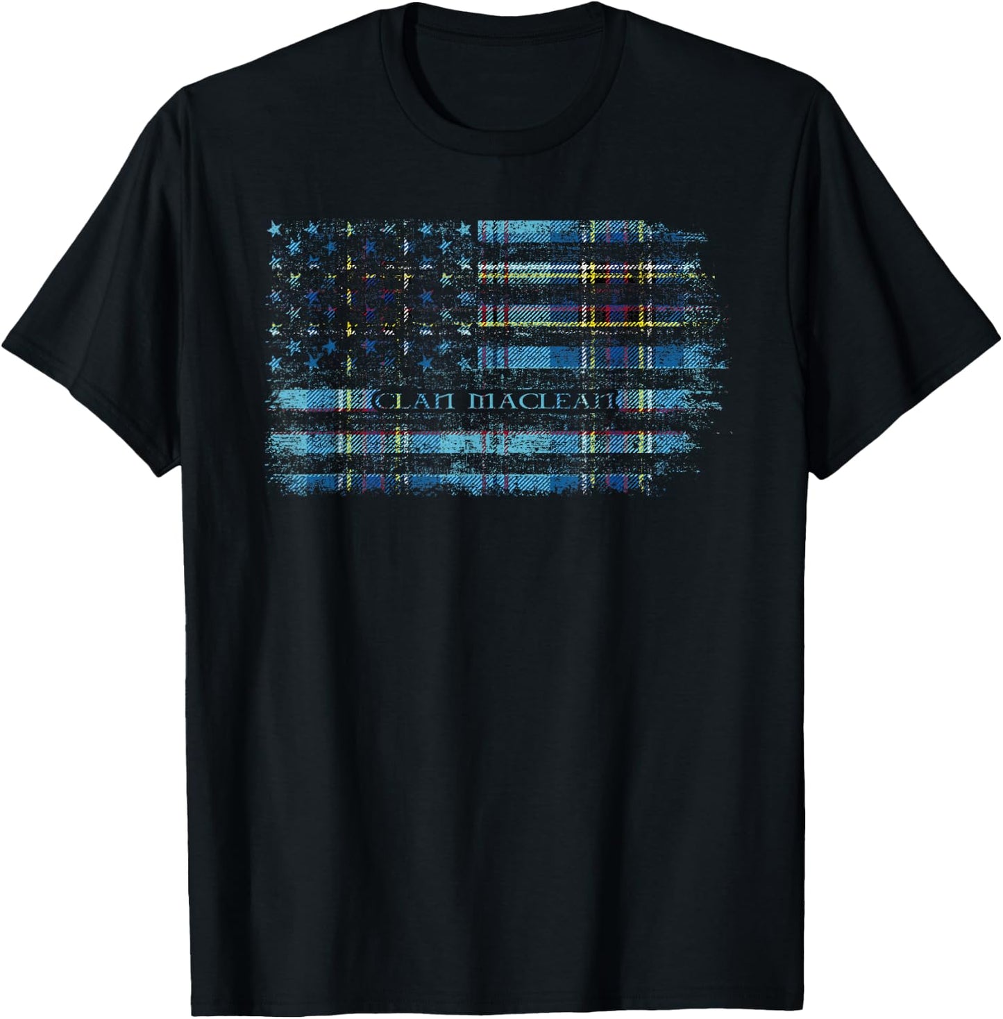 Clan Maclean Scottish tartan US flag kilt Scotland T-Shirt - T-Shirt | Black
