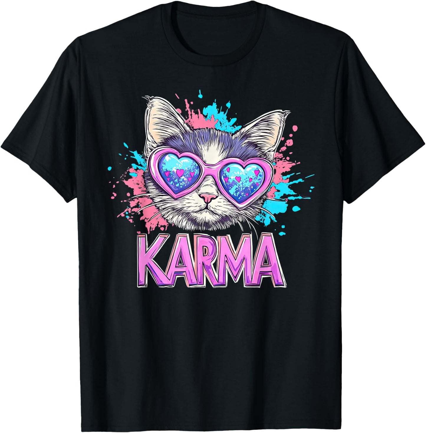 Vintage Cat Karma lovers For Teens Girls Women Men T-Shirt - T-Shirt | Black