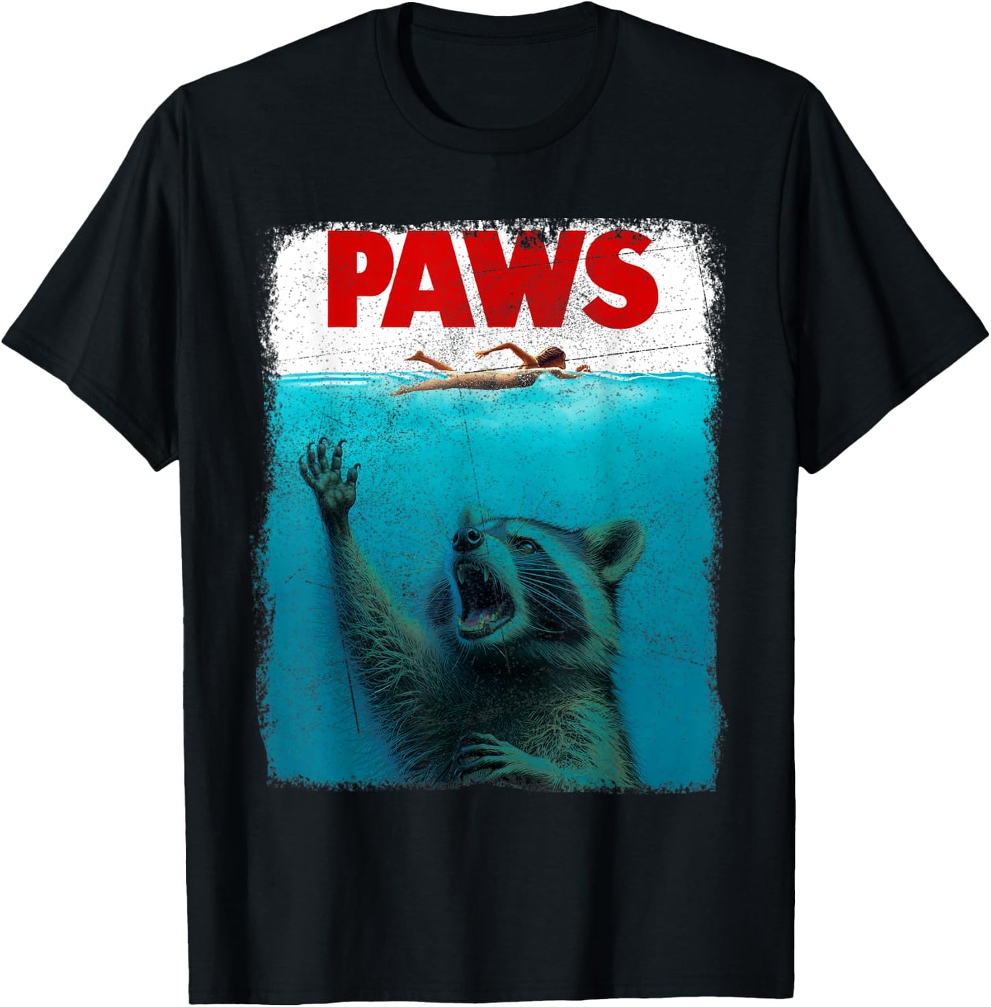 Raccoon Paws Funny Swimming Shark Vintage Retro Humor T-Shirt - T-Shirt | Black