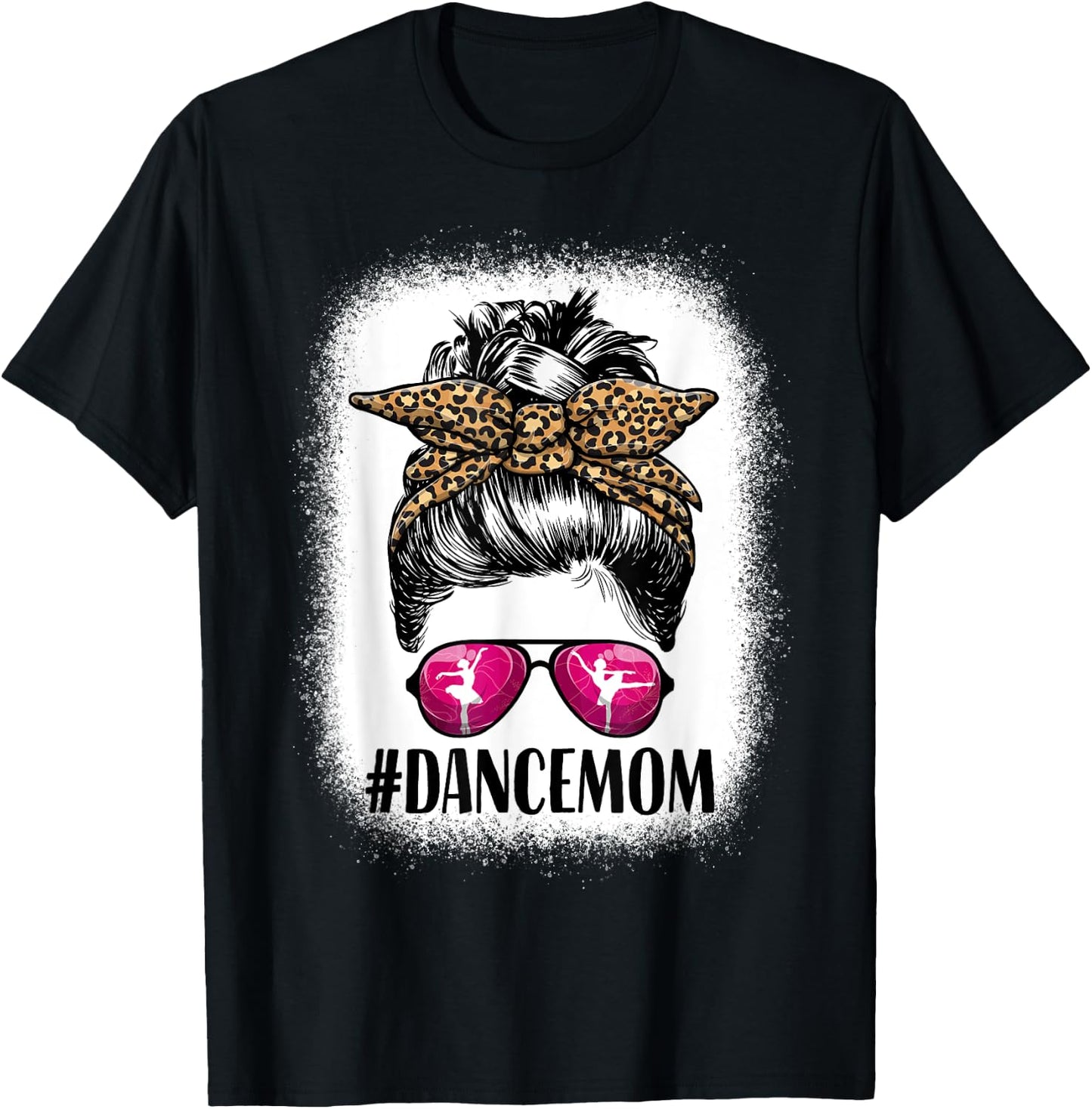 Women Dance Mom Life Messy Bun Leopard Ballet Mom Dance Mom T-Shirt - T-Shirt | Black
