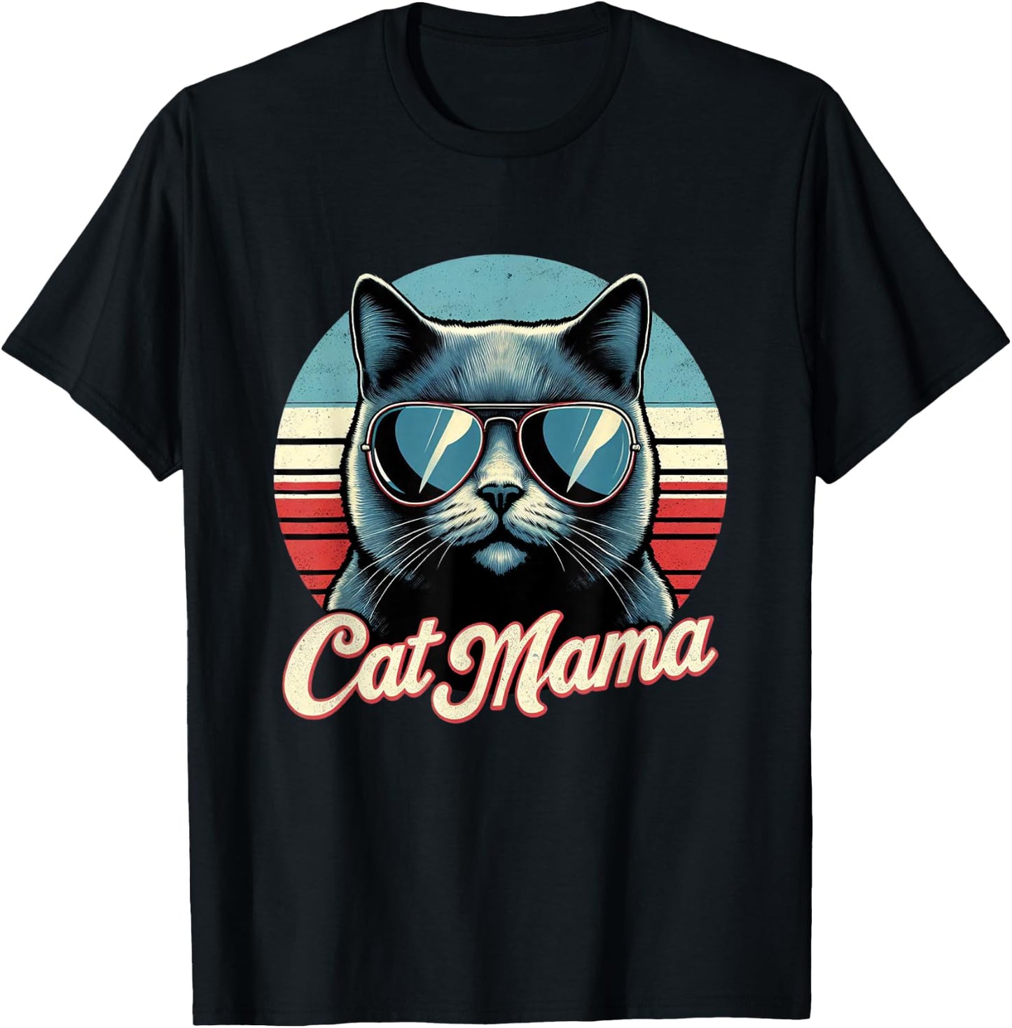Cat Mama Cool Russian Blue Cat Mother's Day Retro Cat Mom Women Girls Kids T-Shirt - T-Shirt | Black
