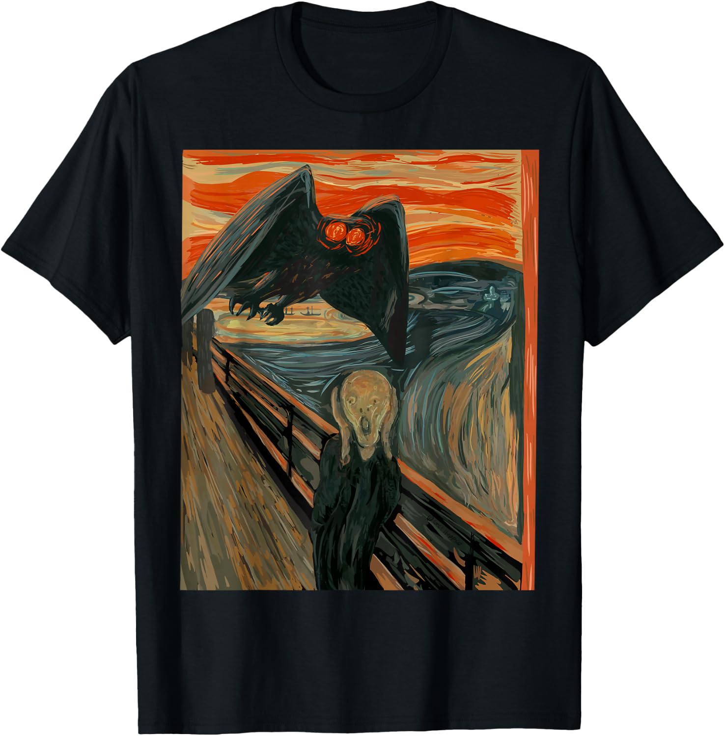 Mothman The Scream Mashup WV Cryptid Art T-Shirt - T-Shirt | Black