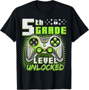 Back to School 5th Grade Boys Gamer First Day School Level T-Shirt - T-Shirt | Black