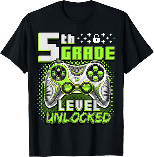 Back to School 5th Grade Boys Gamer First Day School Level T-Shirt - T-Shirt | Black