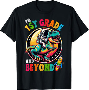 Astronaut Dinosaur boys First day back to School 1st grade T-Shirt - T-Shirt | Black