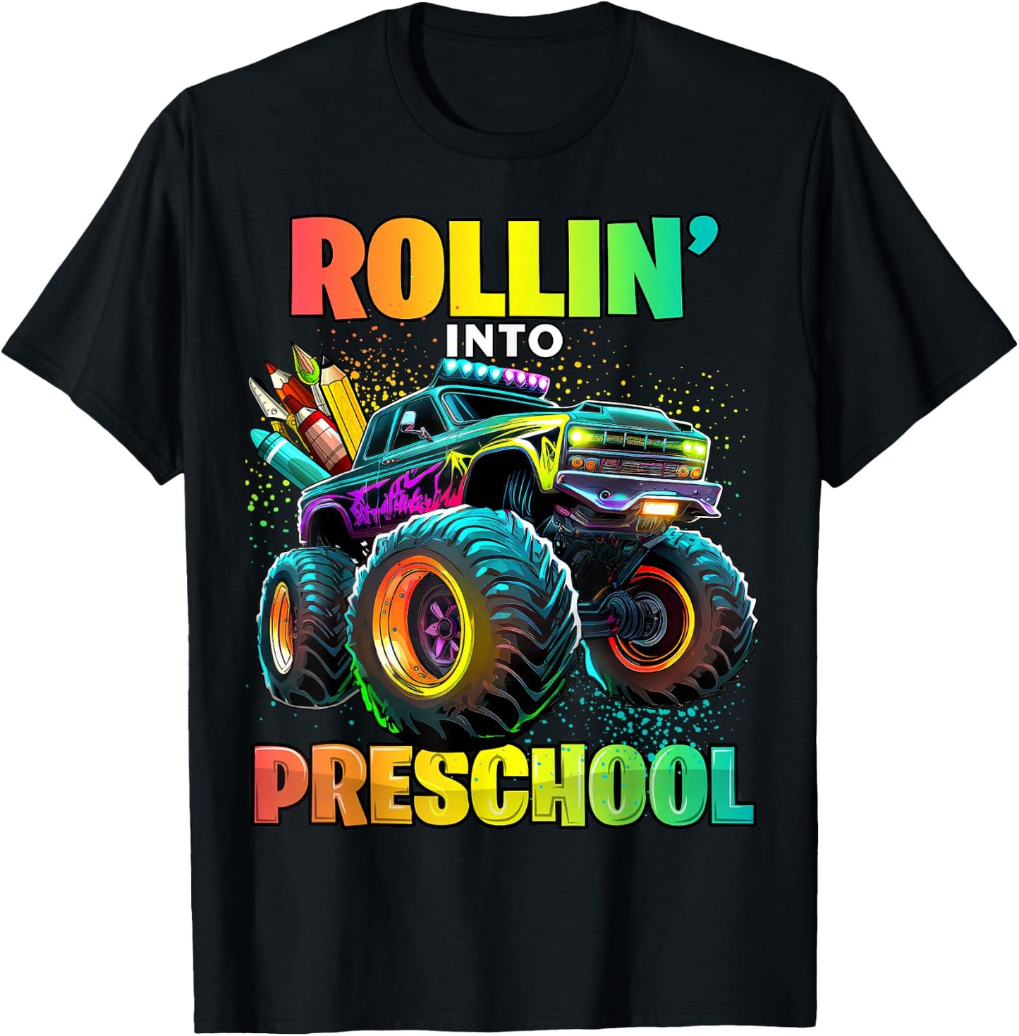 Preschool Monster Truck Back to School First Day of School T-Shirt - T-Shirt | Black