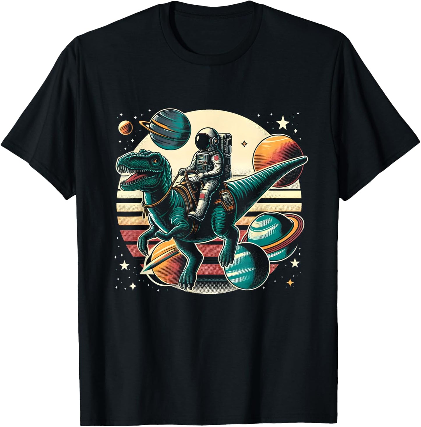 Astronaut T Rex Space Dinosaur Women Men Kids Birthday Funny T-Shirt - T-Shirt | Black