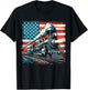 Train With The American Flag 4th of July Women Kids Men T-Shirt - T-Shirt | Black