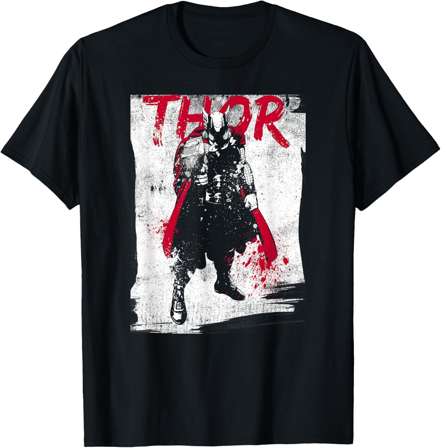 Marvel Avengers Classic Thor Grunge Paint Splatter Poster T-Shirt - T-Shirt | Black