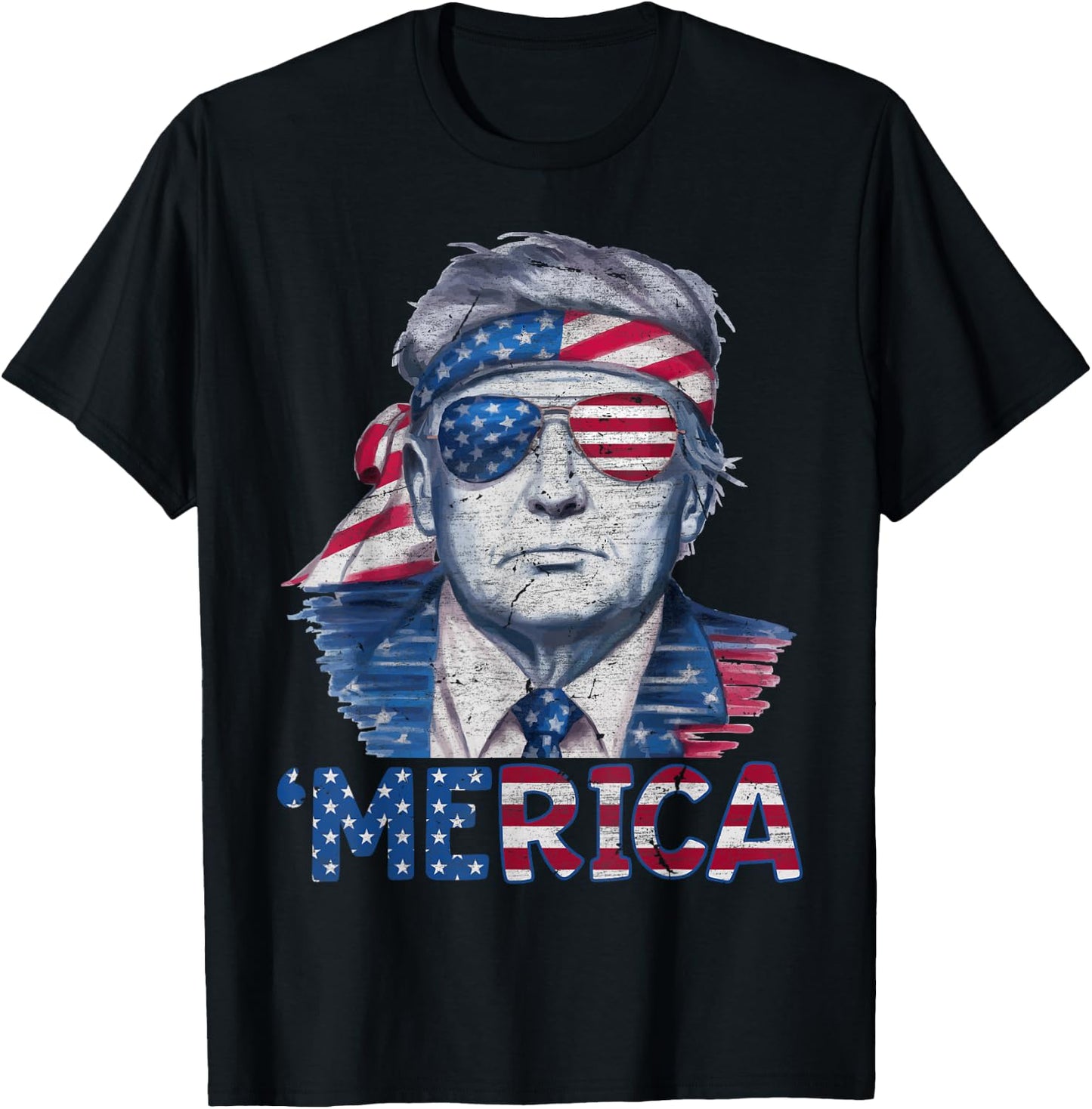 Happy 4th Of July Donald Trump 'Merica USA Flag Sunglass T-Shirt - T-Shirt | Black