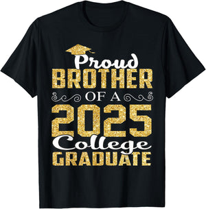 Proud Brother Of 2025 Graduate College Shirt Graduation T-Shirt - T-Shirt | Black