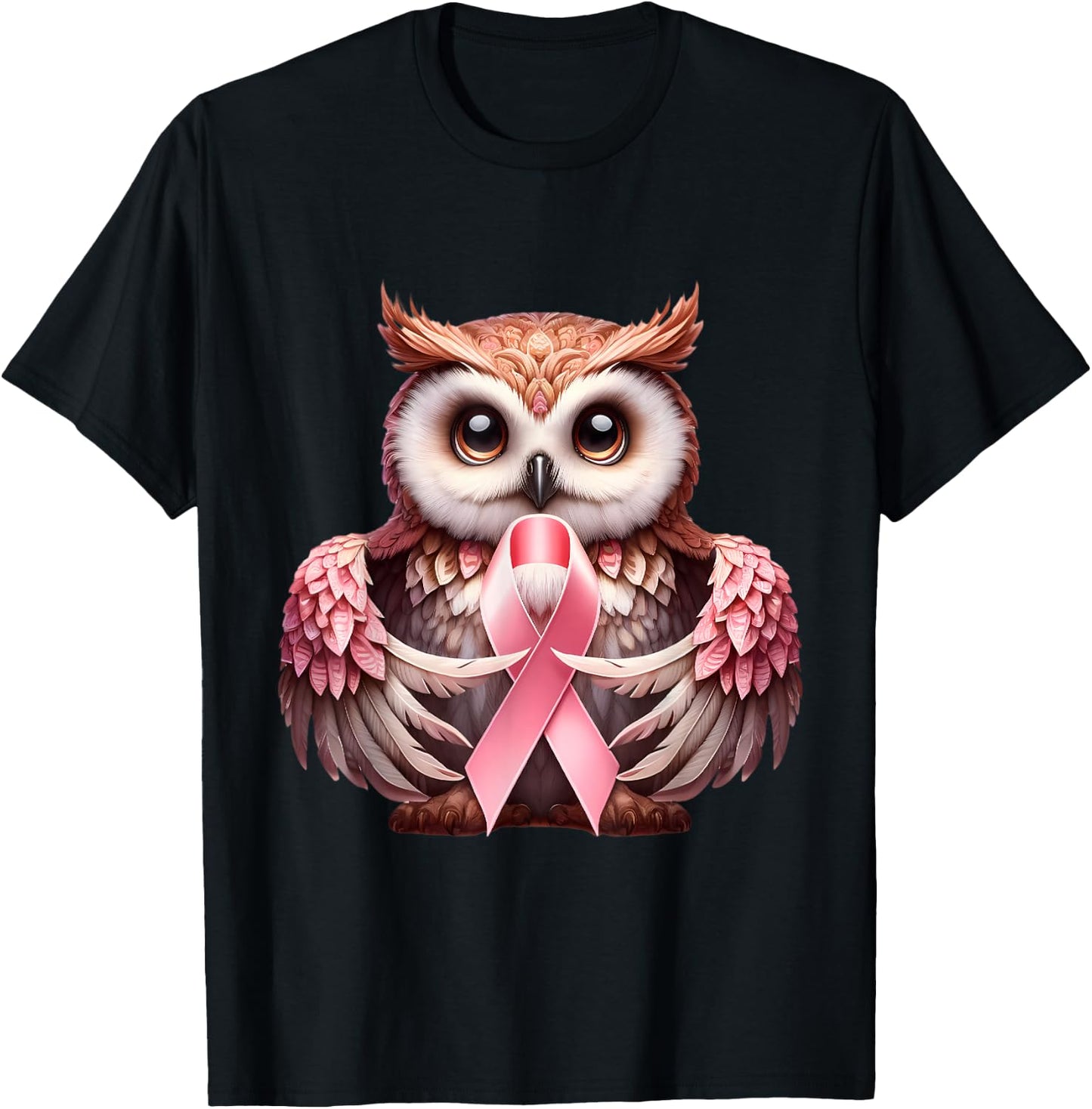 Breast Cancer Awareness Cute Owl Pink Ribbon Bird T-Shirt - T-Shirt | Black