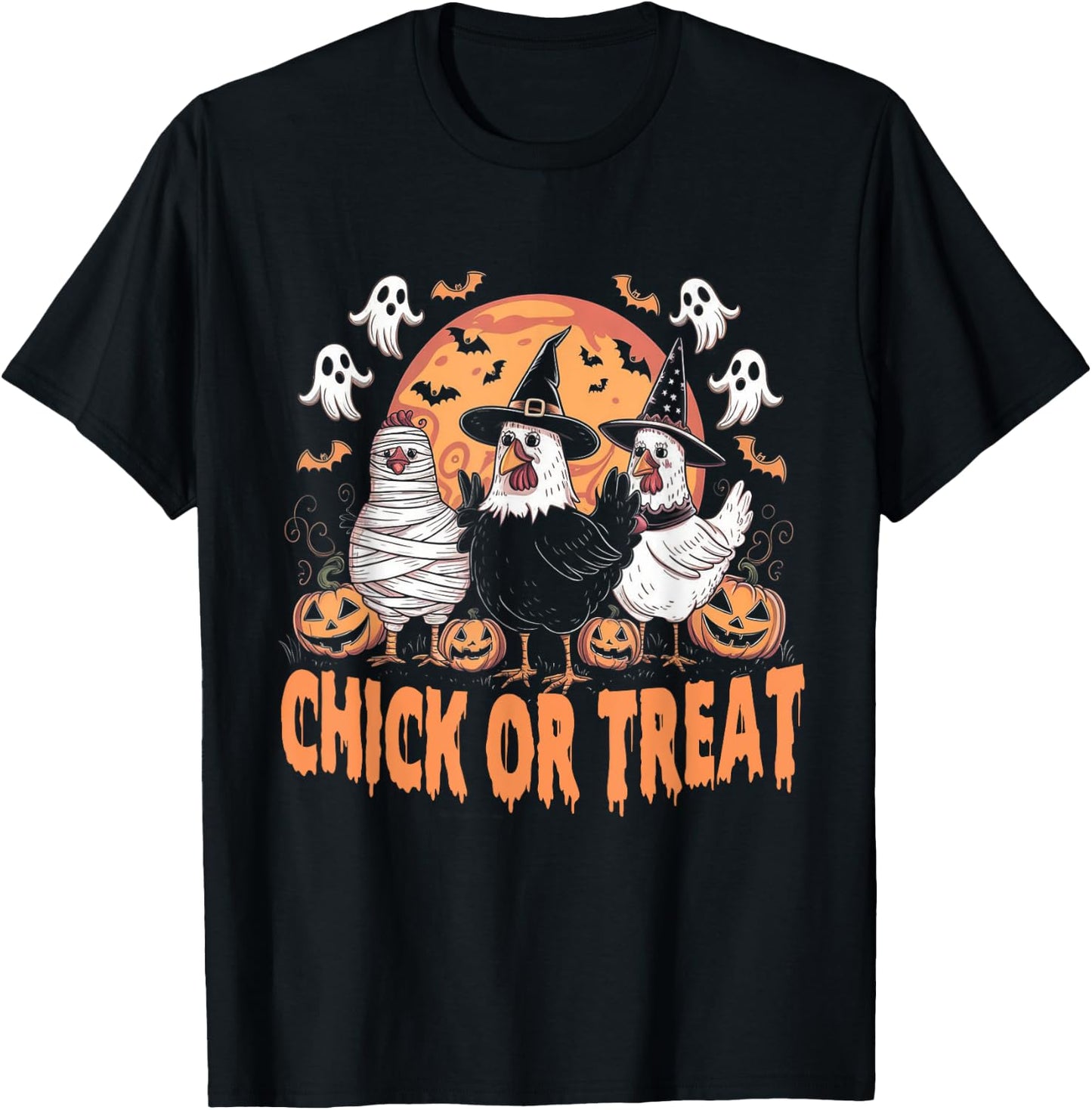 Halloween Spooky Chicken Autumn Chick or Treat Pumpkin Witch T-Shirt - T-Shirt | Black