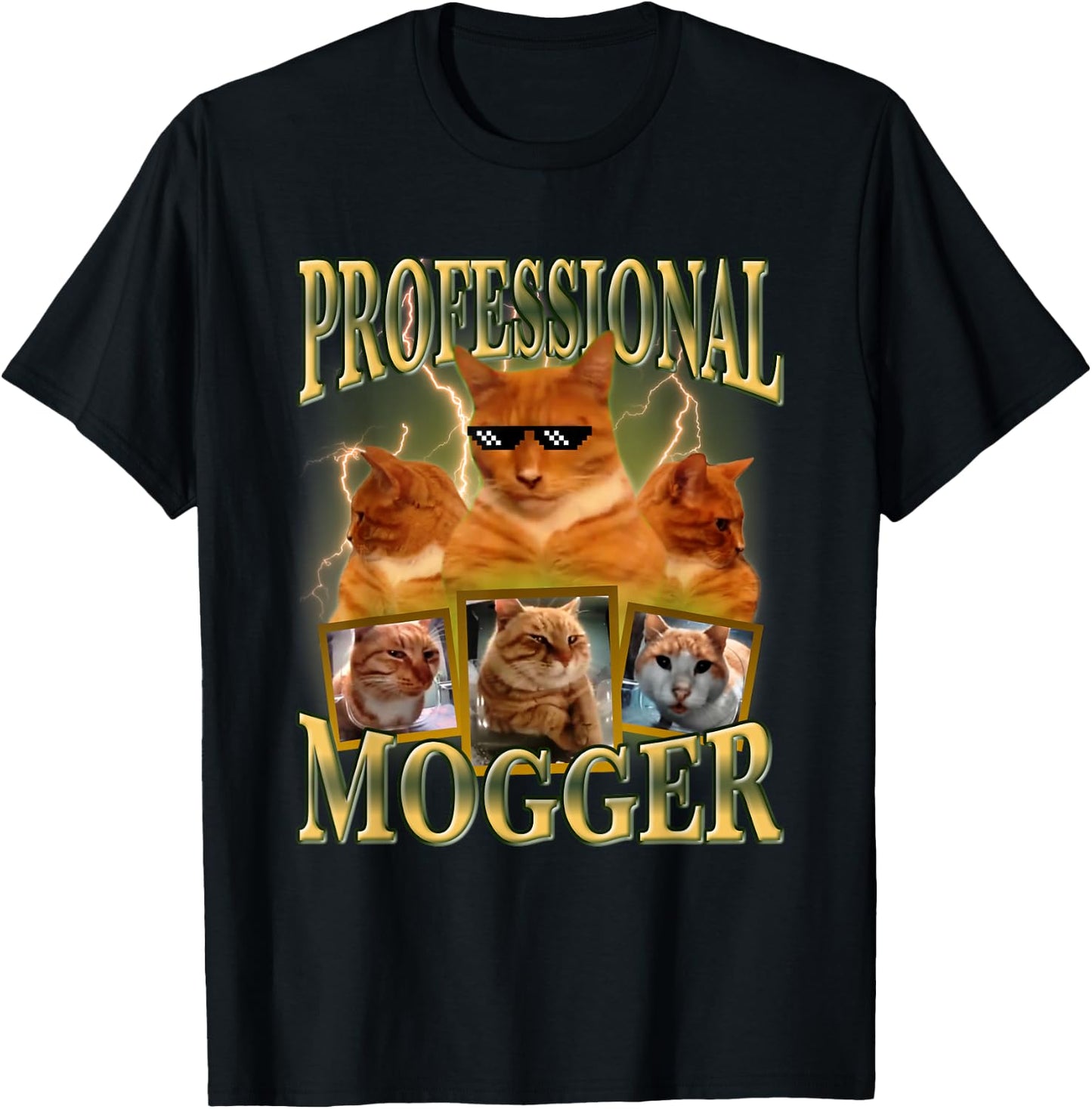Funny Professional Mogger Cat Meme Mewing LooksMaxxing Cat T-Shirt - T-Shirt | Black