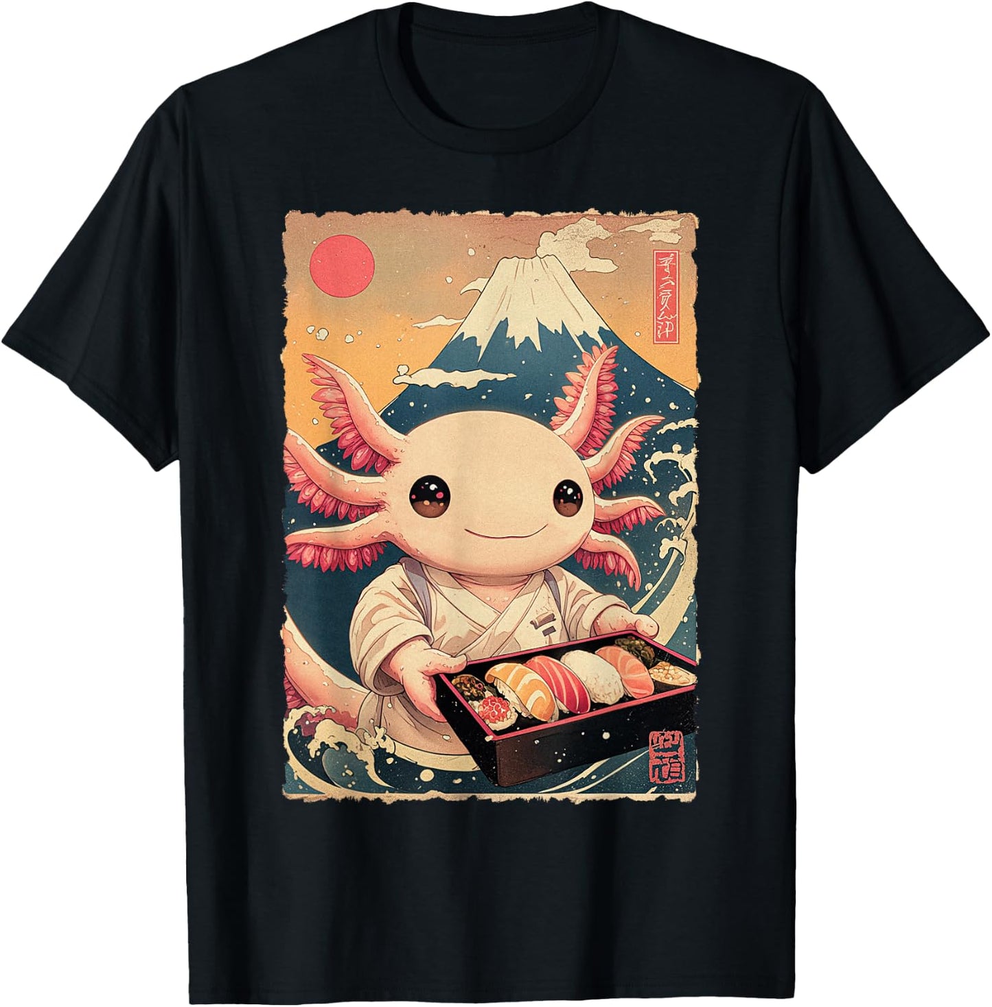 Funny Japanese Food Anime Art Axolotl Sushi Chef Otaku T-Shirt - T-Shirt | Black