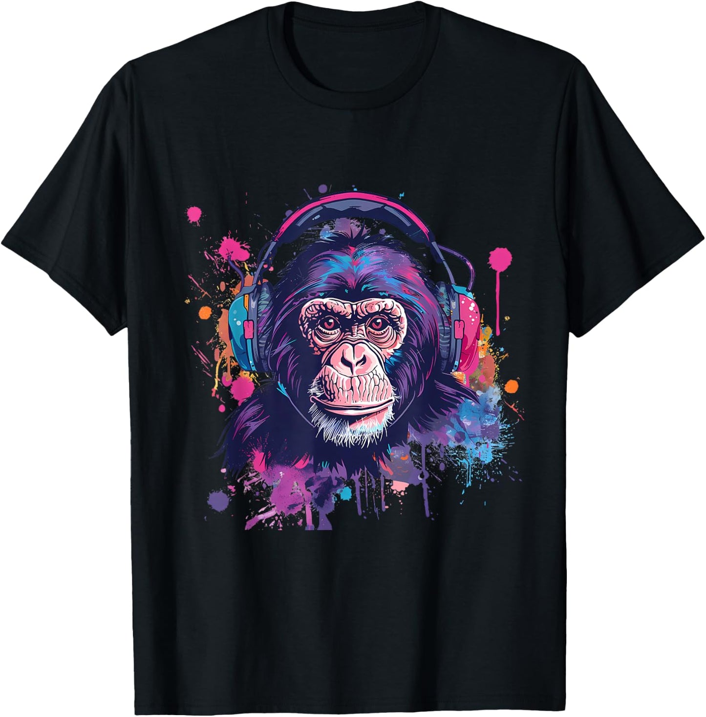 DJ Monkey Splash House Music Beatmaker Music Headphones T-Shirt - T-Shirt | Black