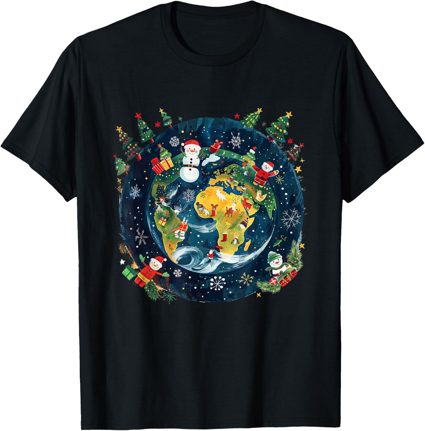 Christmas Around the World Festive Globe Design T-Shirt - T-Shirt | Black