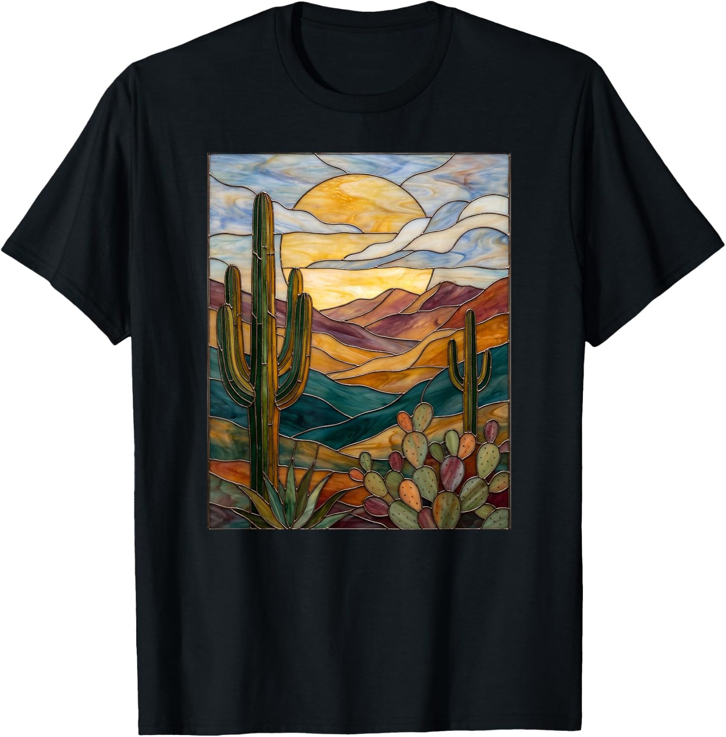 Stained Glass Cactus Artful Trendy T-Shirt - T-Shirt | Black