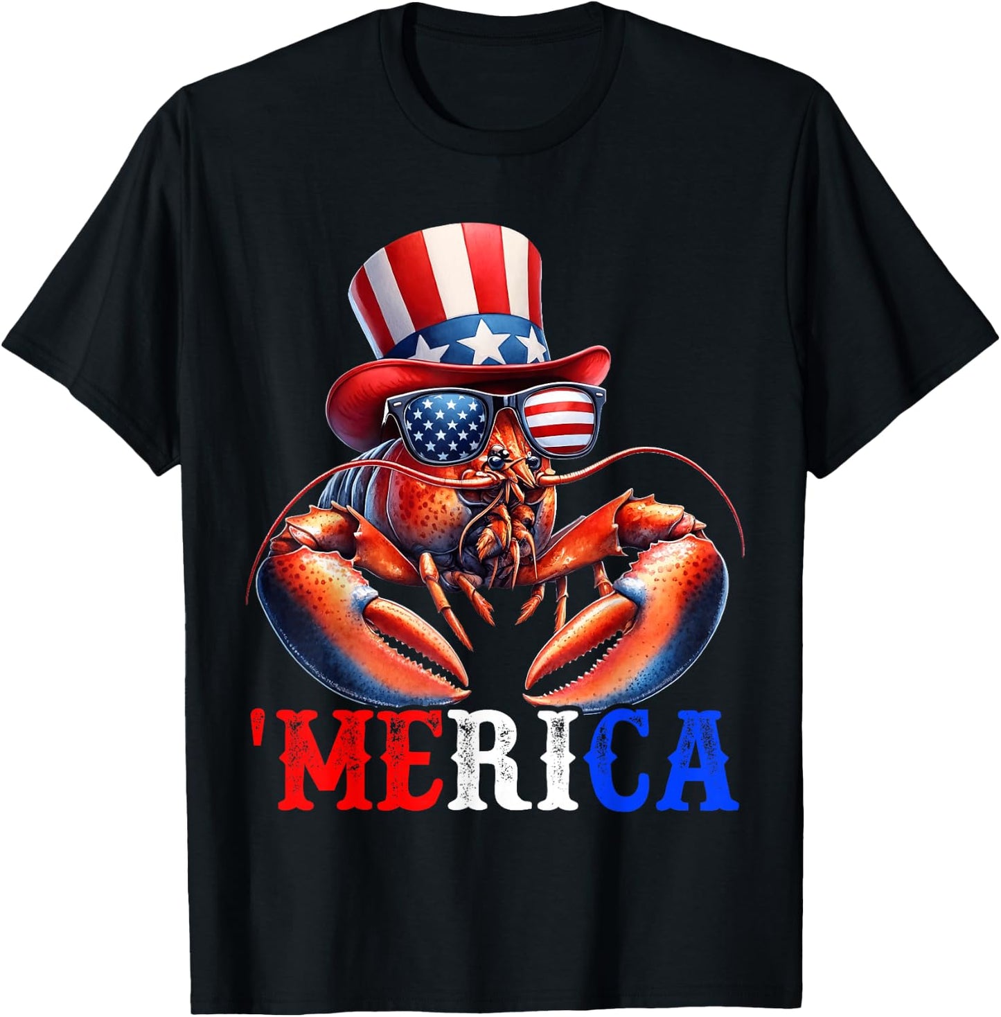 Merica Lobster Patriotic 4th of July Funny Kids Men Women T-Shirt - T-Shirt | Black