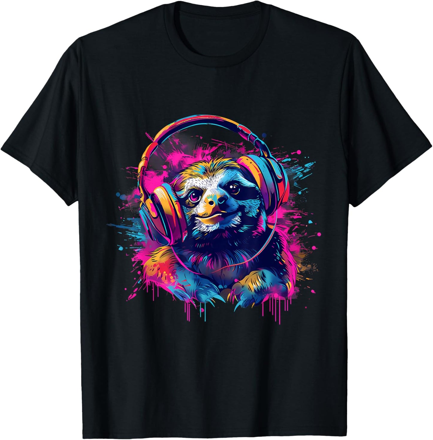 Sloth Music DJ Beatmaker Splash Music EDM Music Headphones T-Shirt - T-Shirt | Black