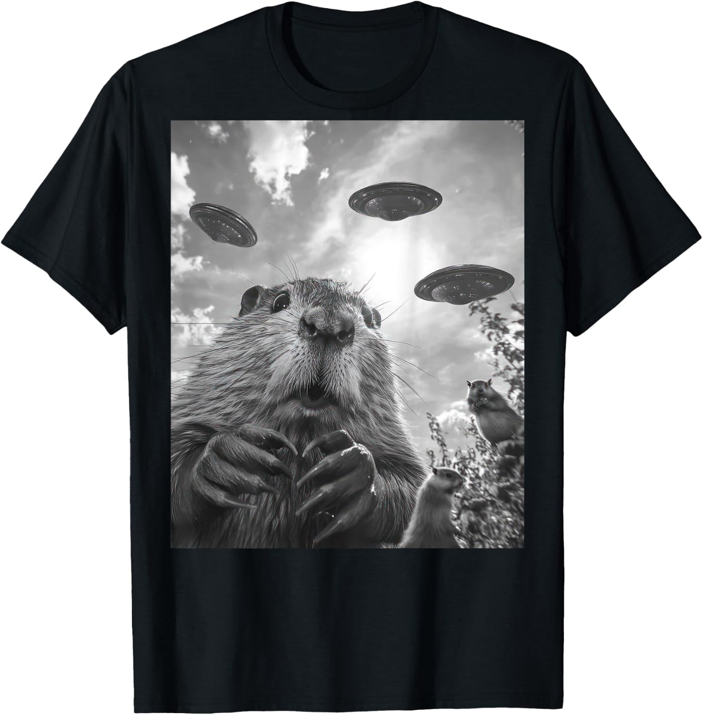 Funny graphic Capybara UFO Alien Funny weird Graphic T-Shirt - T-Shirt | Black