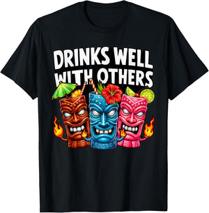 Tiki Tiki Drinks Well With Others Women Funny T-Shirt - T-Shirt | Black