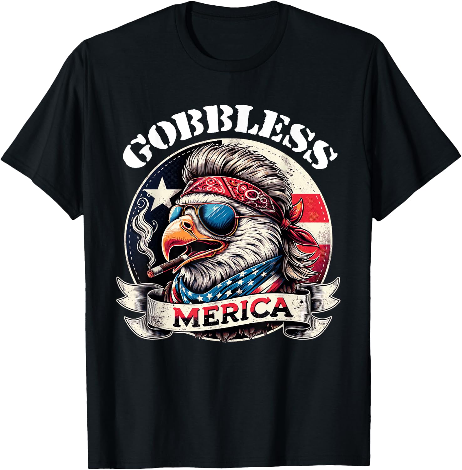 GOBBLESS Merica Patriotic Eagle Mullet American Hoss flag Women Men T-Shirt - T-Shirt | Black
