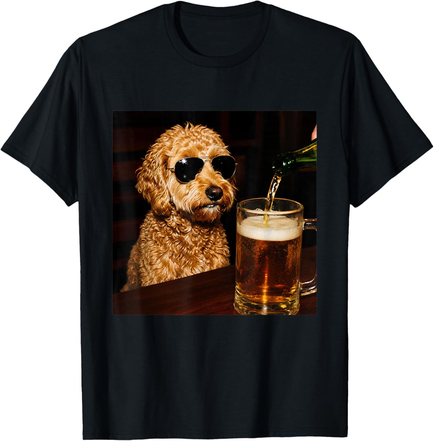 Vintage Cool Goldendoodle Drinking Beer Goldendoodle Dog Dad T-Shirt - T-Shirt | Black