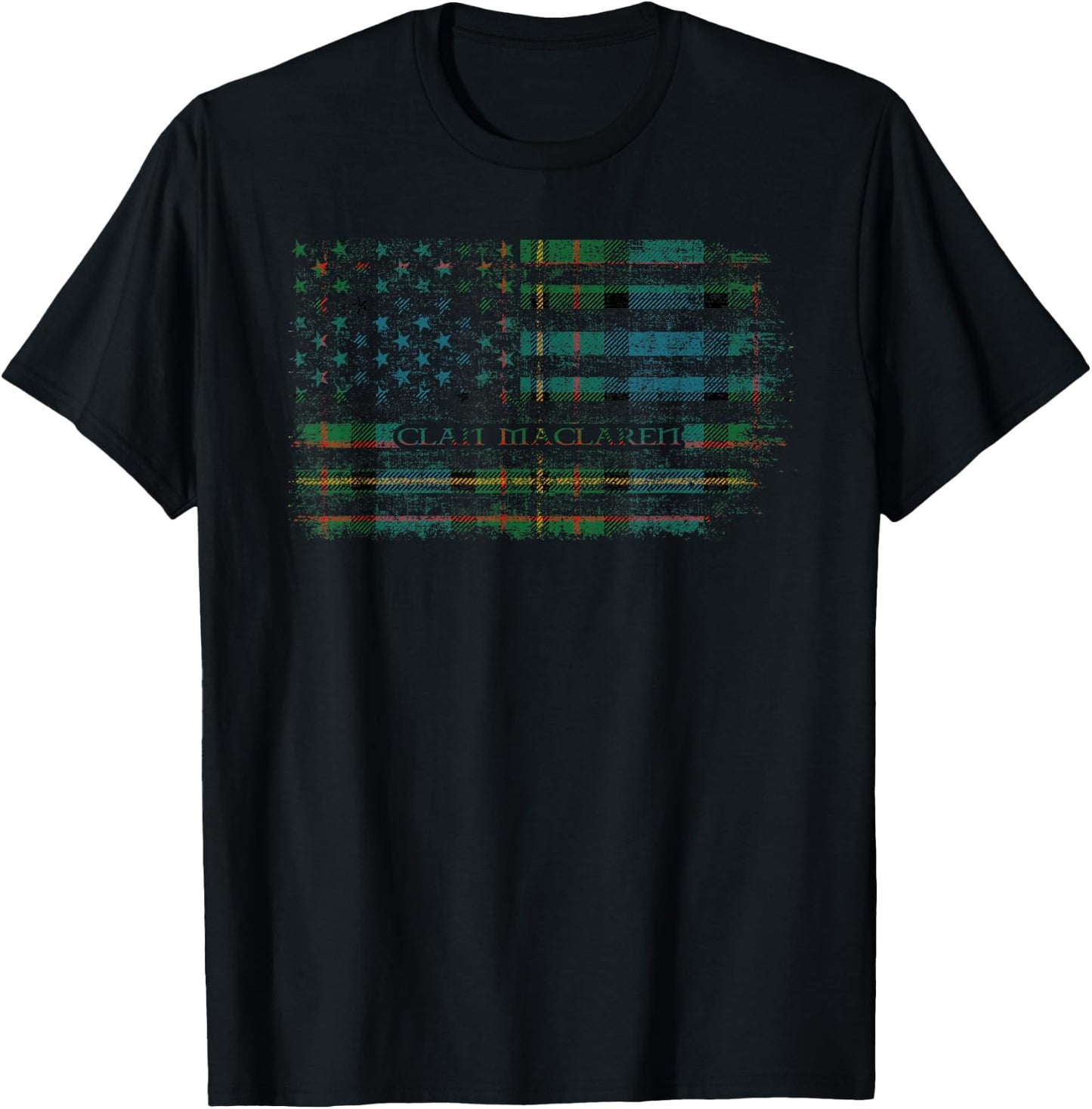 Clan MacLaren Scottish tartan US flag kilt Scotland T-Shirt - T-Shirt | Black