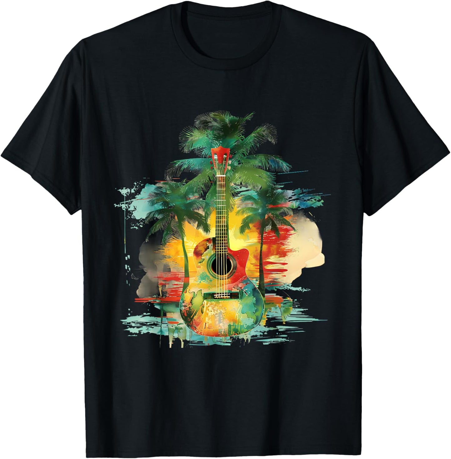 Rasta Reggae Guitar Rastafarian Roots Jamaican Pride T-Shirt - T-Shirt | Black