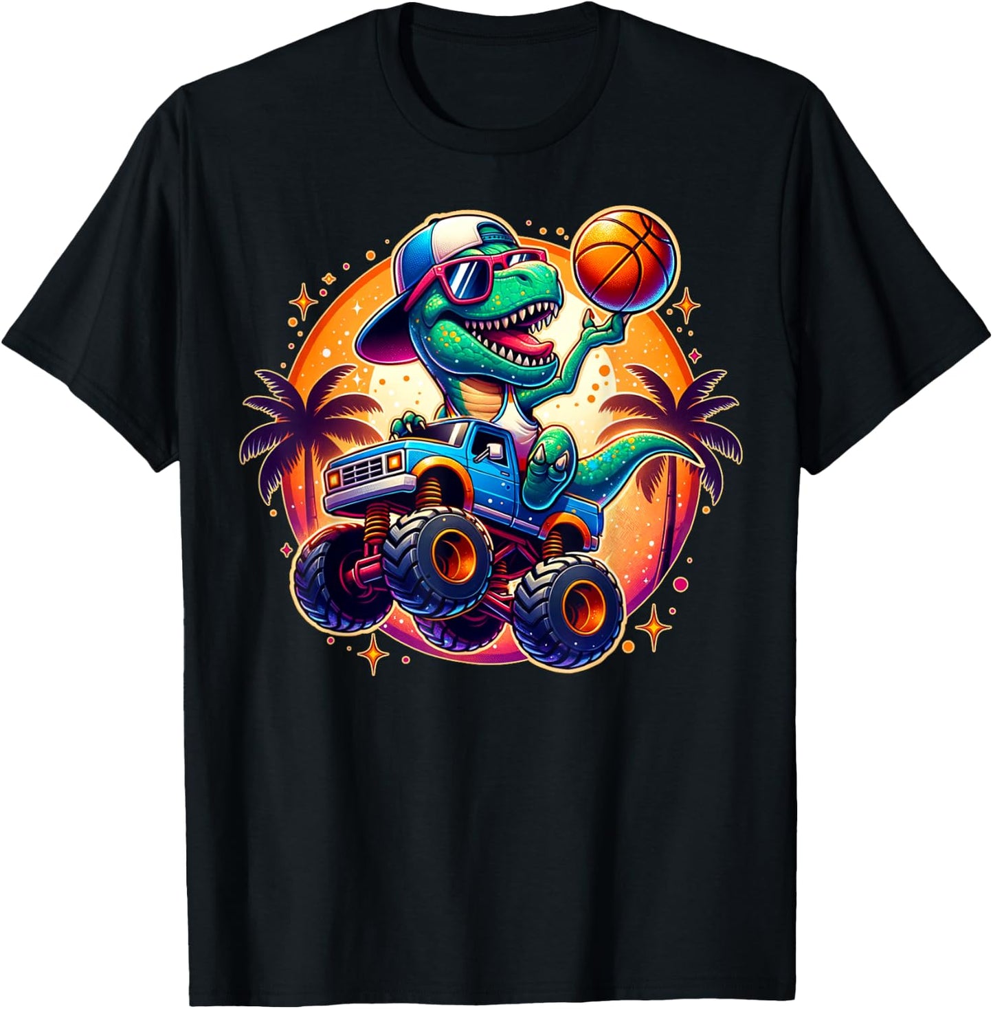 Funny T-rex Dinosaur Basketball Player Kids Toddlers Youth T-Shirt - T-Shirt | Black