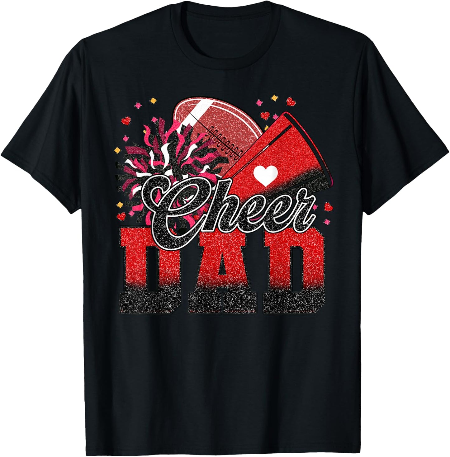 Red Black Football Cheer Dad Women Men Vintage Cheerleader T-Shirt - T-Shirt | Black