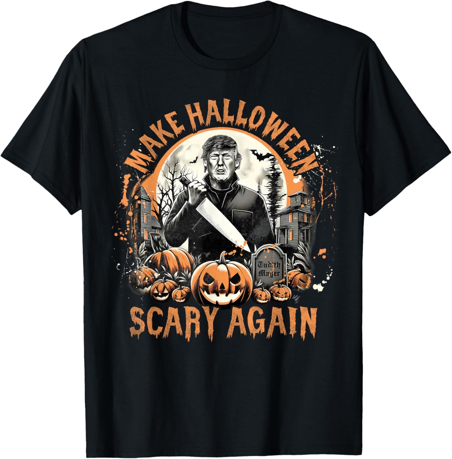 Make Halloween Scary Again Funny Trump Jack O Lantern Spooky T-Shirt - T-Shirt | Black