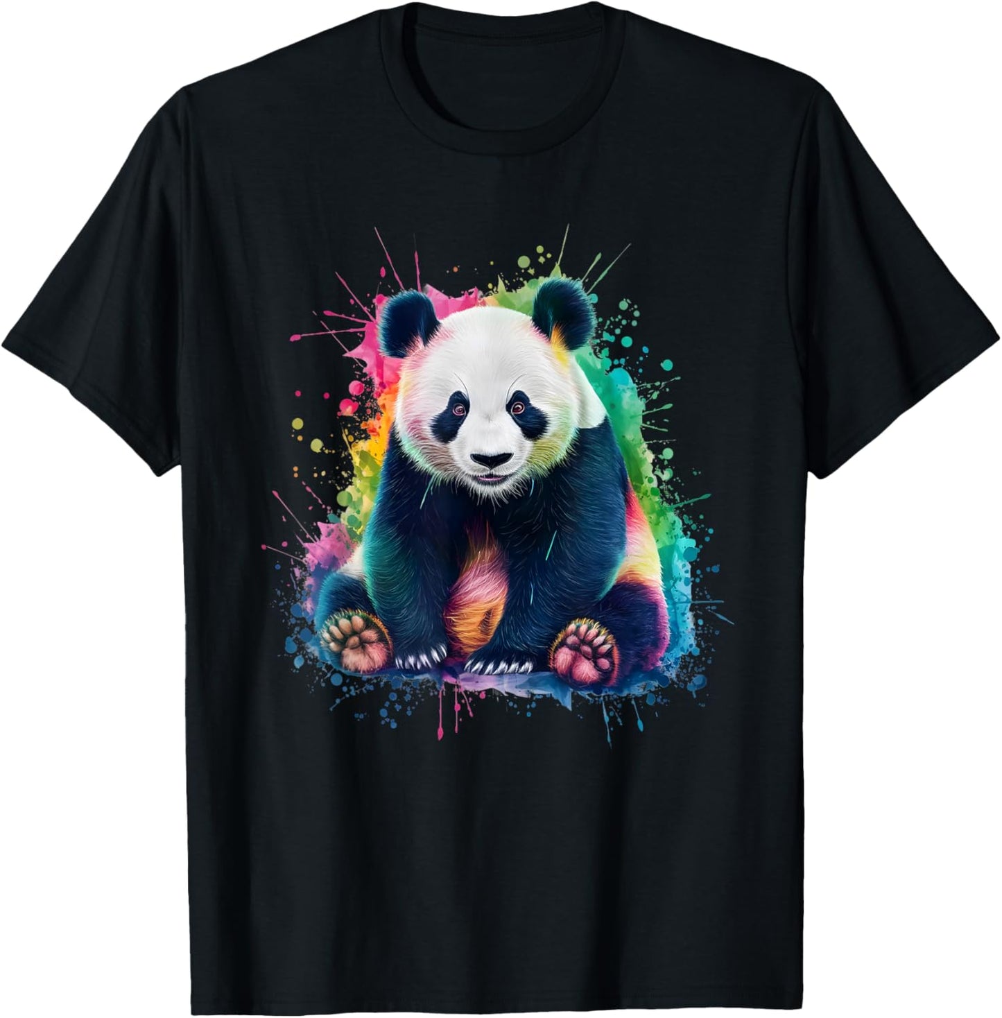 Panda Men's Women's Colourful Watercolour Panda T-Shirt - T-Shirt | Black