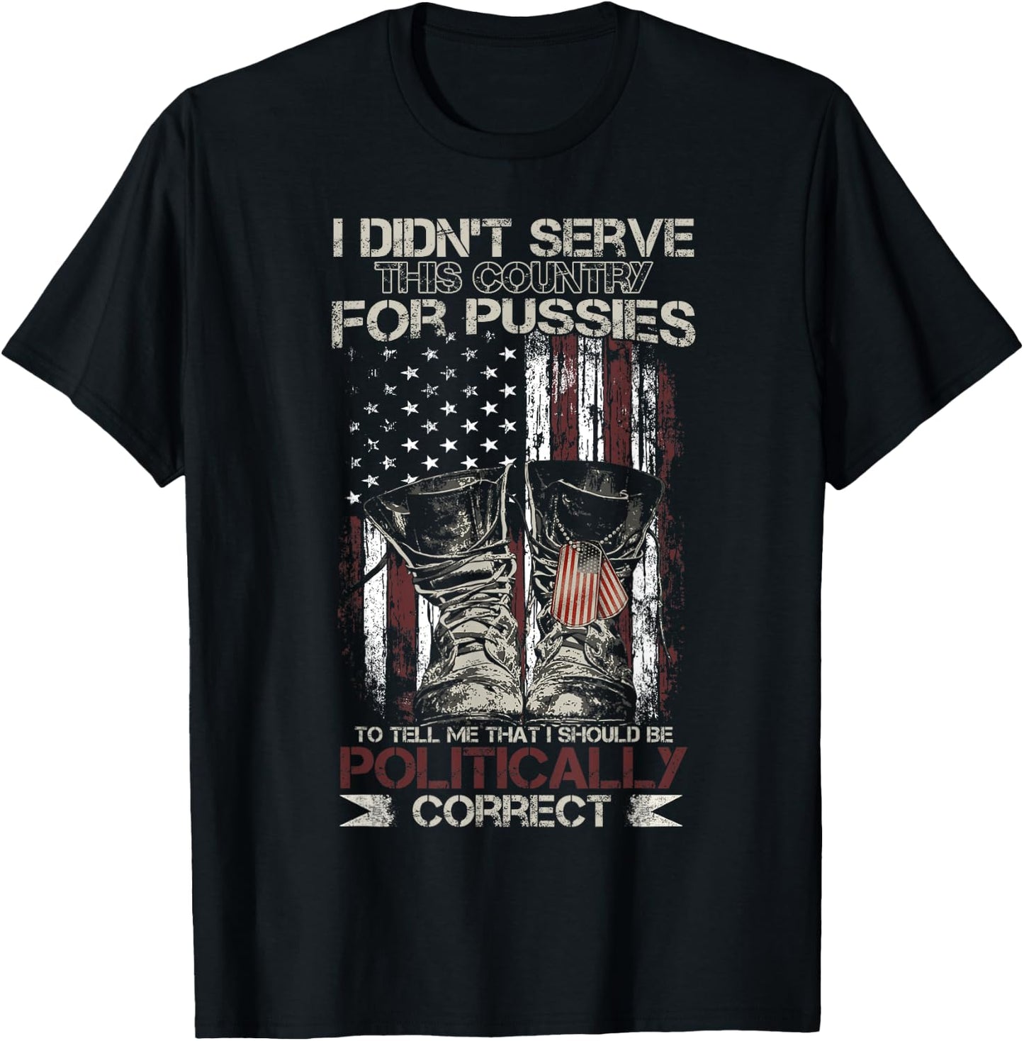 I Didn't Serve This Country For Pussies USA Veteran Flag T-Shirt - T-Shirt | Black