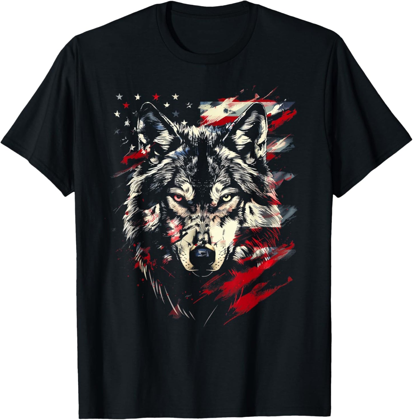Wolf American Flag USA Patriotic Wolf Lover T-Shirt - T-Shirt | Black