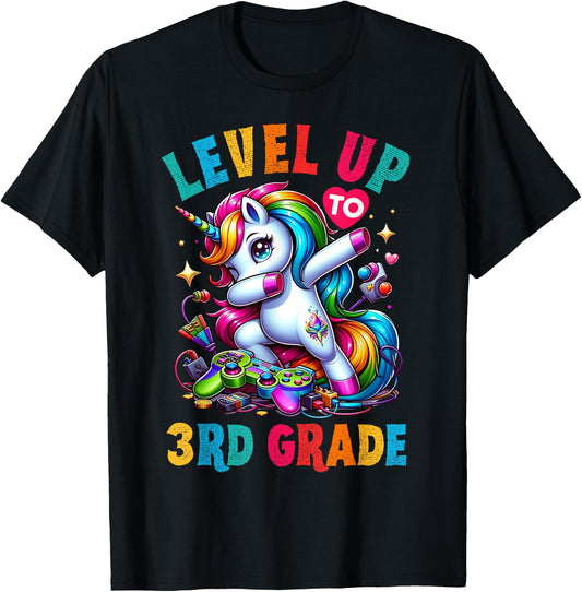 Unicorn video games back to School 3rd grade Girls Level up T-Shirt - T-Shirt | Black